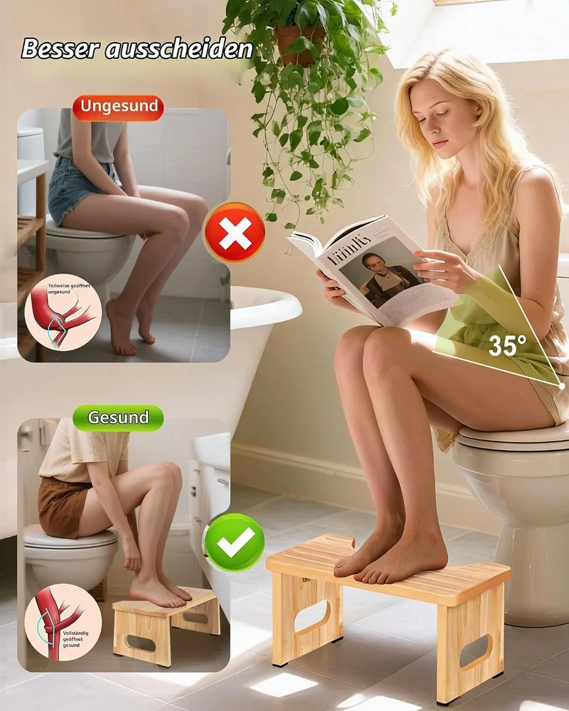 YOSE Toilettenhocker aus Holz für Erwachsene, Faltbarer Hockhocker fürs Badezimmer, Rutschfester Dop