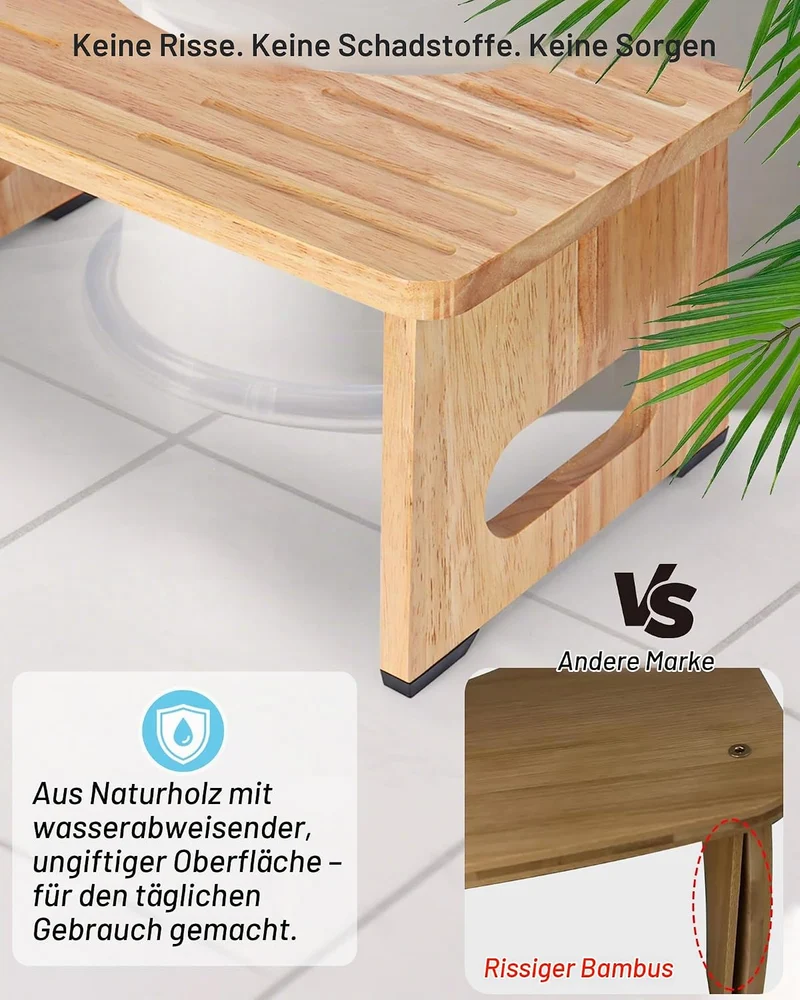 YOSE Toilettenhocker aus Holz für Erwachsene, Faltbarer Hockhocker fürs Badezimmer, Rutschfester Dop