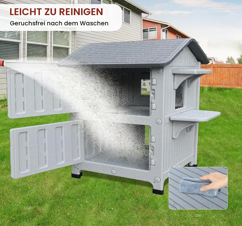 2 Geschichte Katzenhaus Outdoor mit isolierter Auskleidung, Outdoor-Häuser für Katzen Kunststoff aus