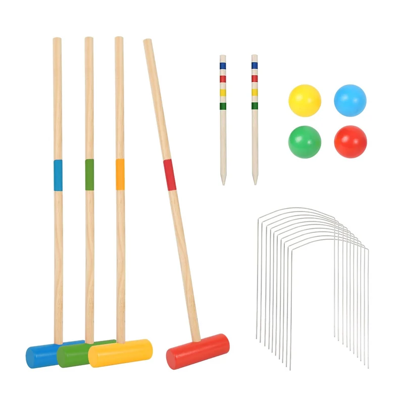 Krocket Spiel, 2-4 Spieler Croquet Set, Krocketspiel Kinder Erwachsene Holzspielzeug, Outdoor Famili