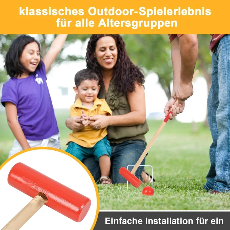 Krocket Spiel, 2-4 Spieler Croquet Set, Krocketspiel Kinder Erwachsene Holzspielzeug, Outdoor Famili