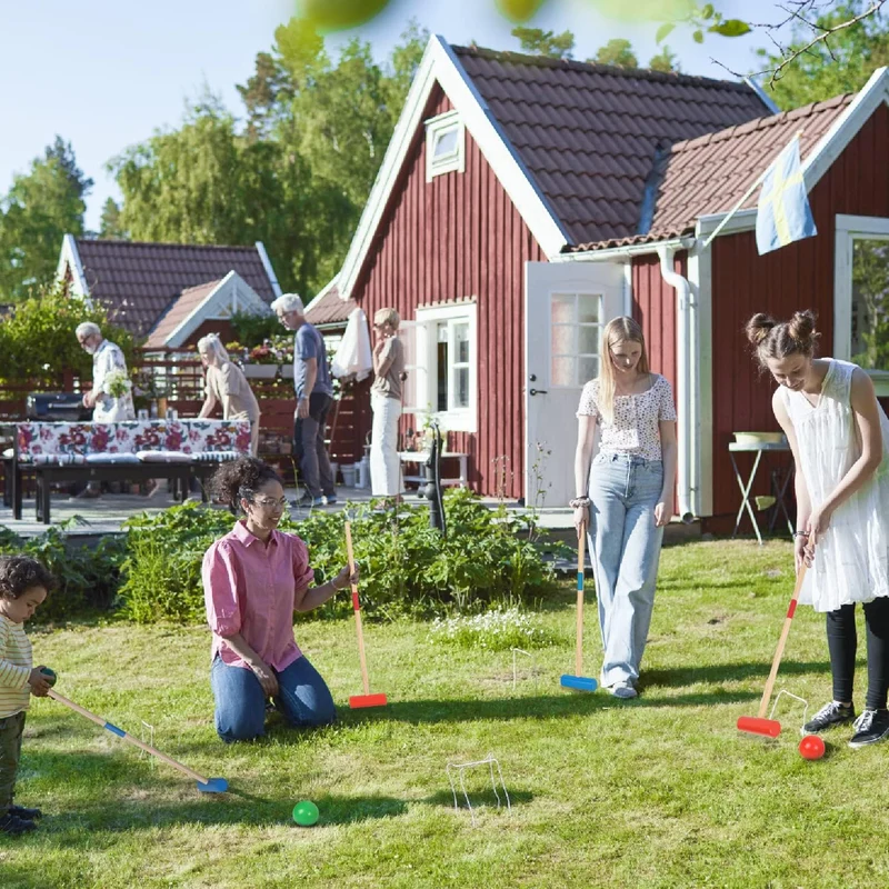 Krocket Spiel, 2-4 Spieler Croquet Set, Krocketspiel Kinder Erwachsene Holzspielzeug, Outdoor Famili