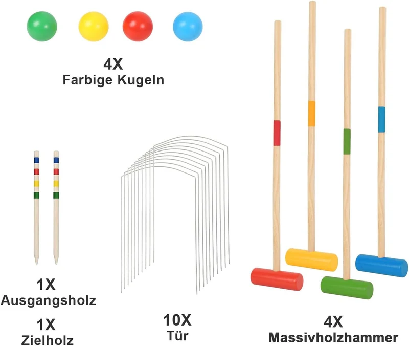 Krocket Spiel, 2-4 Spieler Croquet Set, Krocketspiel Kinder Erwachsene Holzspielzeug, Outdoor Famili