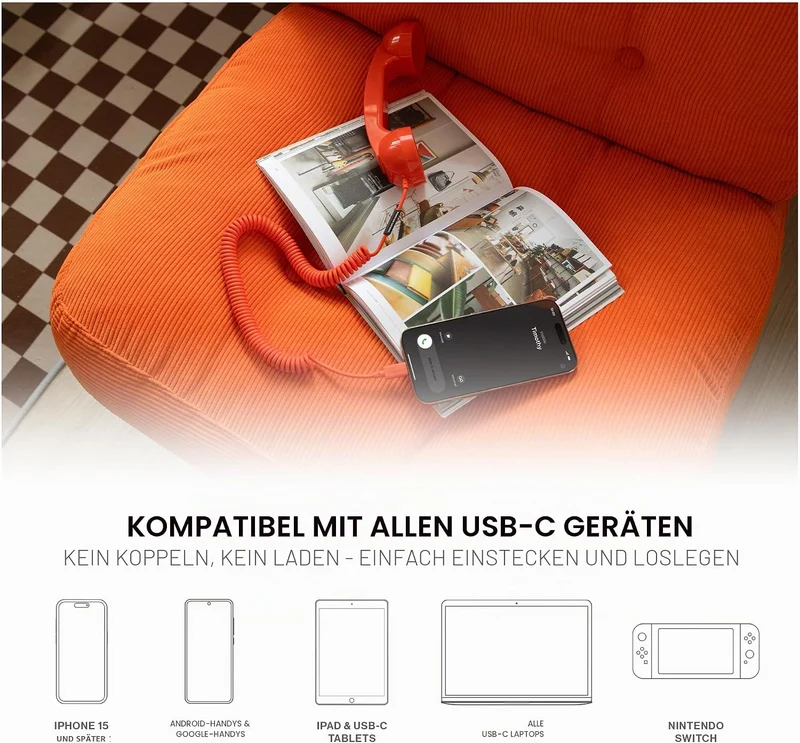 Native Union Pop Phone – Retro-Telefonhörer mit Mikrofon & Lautsprecher, USB-C für iPhone, iPad, Lap