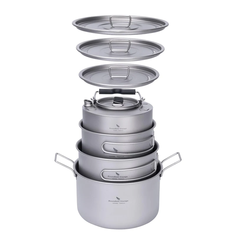 Boundless Voyage Titan Camping Kochgeschirr Mess Kit Faltbares Kochtopf-Set und Wasserkocher für Ruc