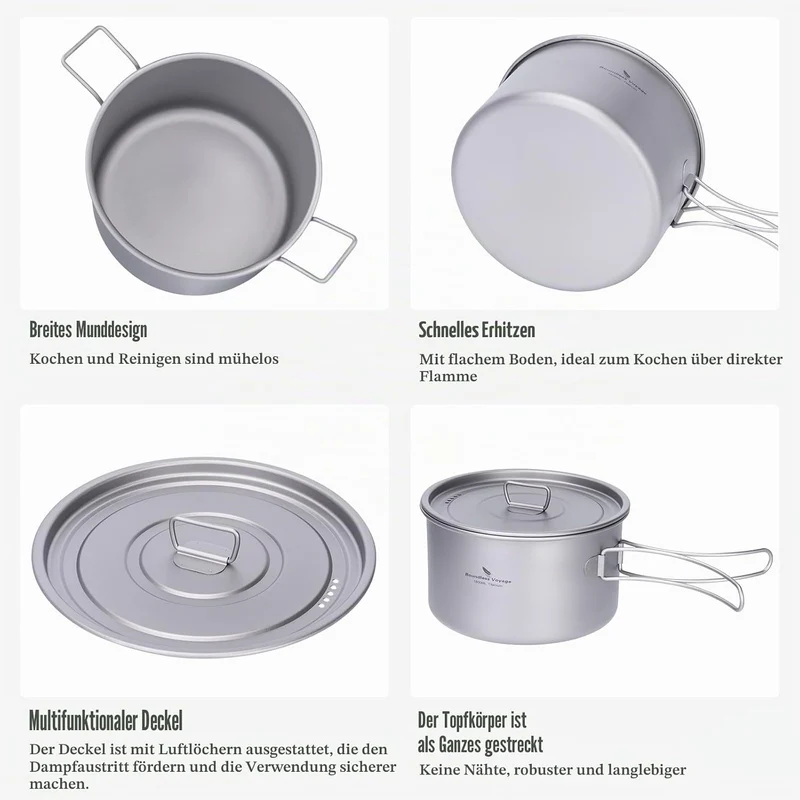 Boundless Voyage Titan Camping Kochgeschirr Mess Kit Faltbares Kochtopf-Set und Wasserkocher für Ruc