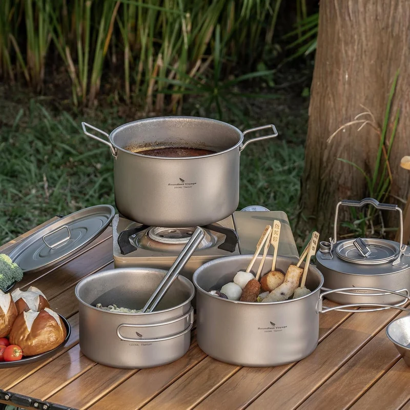 Boundless Voyage Titan Camping Kochgeschirr Mess Kit Faltbares Kochtopf-Set und Wasserkocher für Ruc