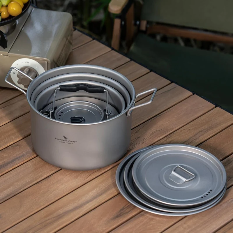Boundless Voyage Titan Camping Kochgeschirr Mess Kit Faltbares Kochtopf-Set und Wasserkocher für Ruc