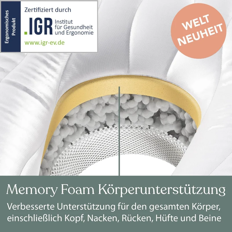 Traumreiter Seitenschläferkissen Visco XXL langes & hohes Hybrid Wendekissen mit Memory Foam [orthop