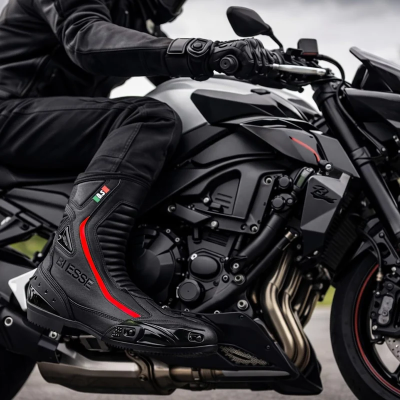 BI ESSE - Motorradschuhe aus Leder, wasserdicht, atmungsaktiv, Winterstiefel für Strasse, Knöchelsch
