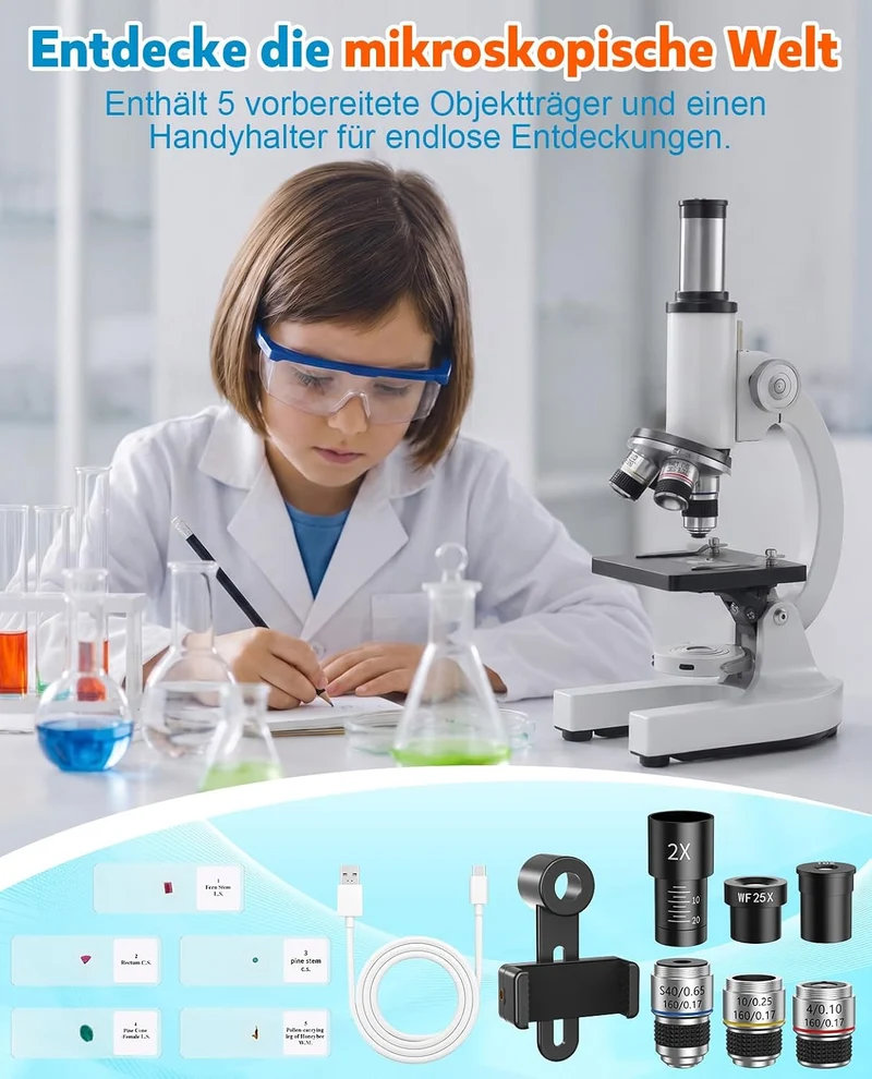 40X-2000X Mikroskop für Kinder Schüler Erwachsene: Biologie Monokulares Mikroskop für Labor, Zuhause