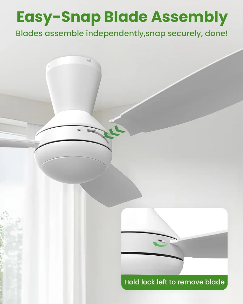 Airwit 106cm Steckflügel Deckenventilator mit Beleuchtung Leise, Weiss Deckenventilator mit Licht un