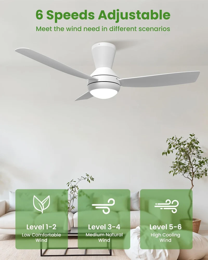 Airwit 106cm Steckflügel Deckenventilator mit Beleuchtung Leise, Weiss Deckenventilator mit Licht un