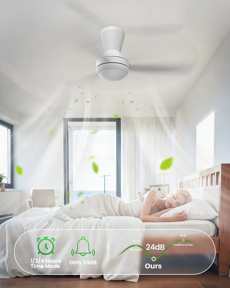 Airwit 106cm Steckflügel Deckenventilator mit Beleuchtung Leise, Weiss Deckenventilator mit Licht un