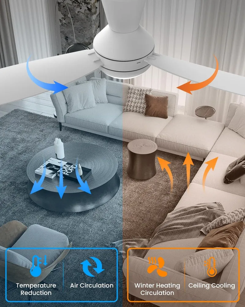 Airwit 106cm Steckflügel Deckenventilator mit Beleuchtung Leise, Weiss Deckenventilator mit Licht un