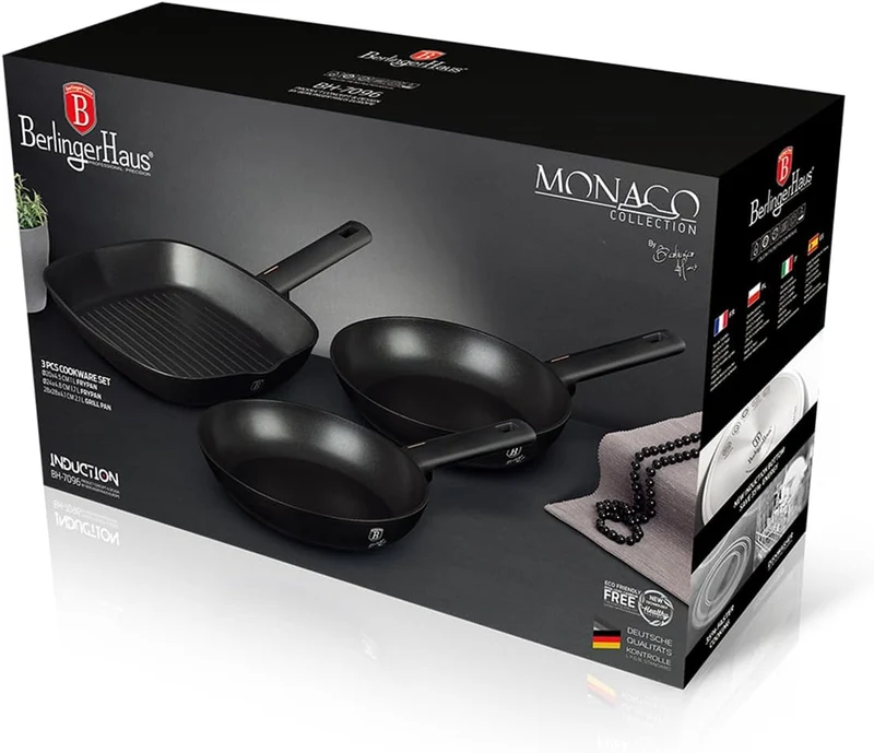 trends4cents Berlinger Haus BH/7096 Monaco Collection Bratpfannen Set 3 tlg. in schwarz Grillpfanne