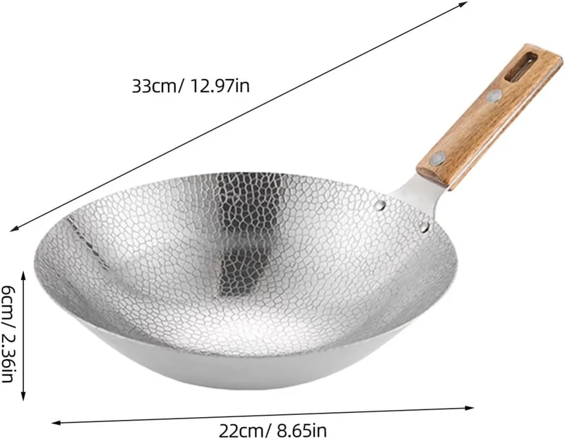 Homoyoyo Edelstahl Wokpfanne mit Holzgriff Traditioneller Küchenwok für Induktionsherd Vielseitiger