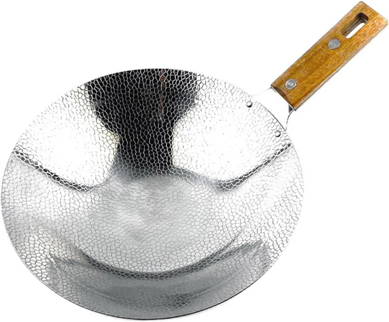 Homoyoyo Edelstahl Wokpfanne mit Holzgriff Traditioneller Küchenwok für Induktionsherd Vielseitiger