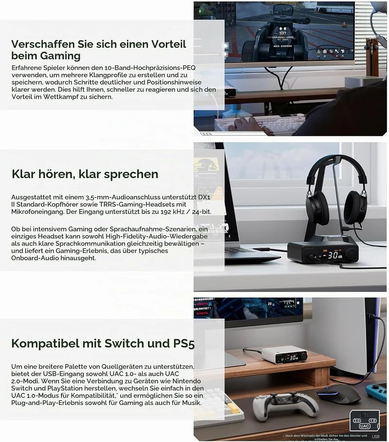 Topping DX1 II Gaming HiFi DAC-Kopfhörerverstärker – ES9039Q2M-Decoder 1000 mW × 2 vollsymmetrischer