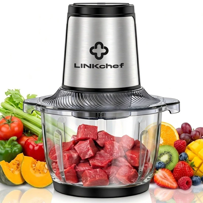 LINKChef Zerkleinerer Elektrisch 1,5L Glasbehälter, 2 Stufen, 3 Edelstahlklingen – Universalzerklein