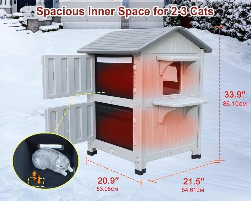 2 Geschichte Katzenhaus Outdoor mit isolierter Auskleidung, Outdoor-Häuser für Katzen Kunststoff aus