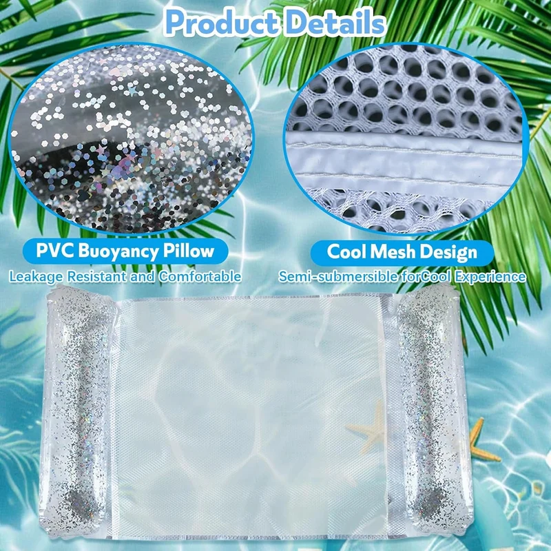 4 Stück Luftmatratze Pool, Pailletten Wasserspielzeug Wasserhängematte mit Schwimmring Wasserball Pu