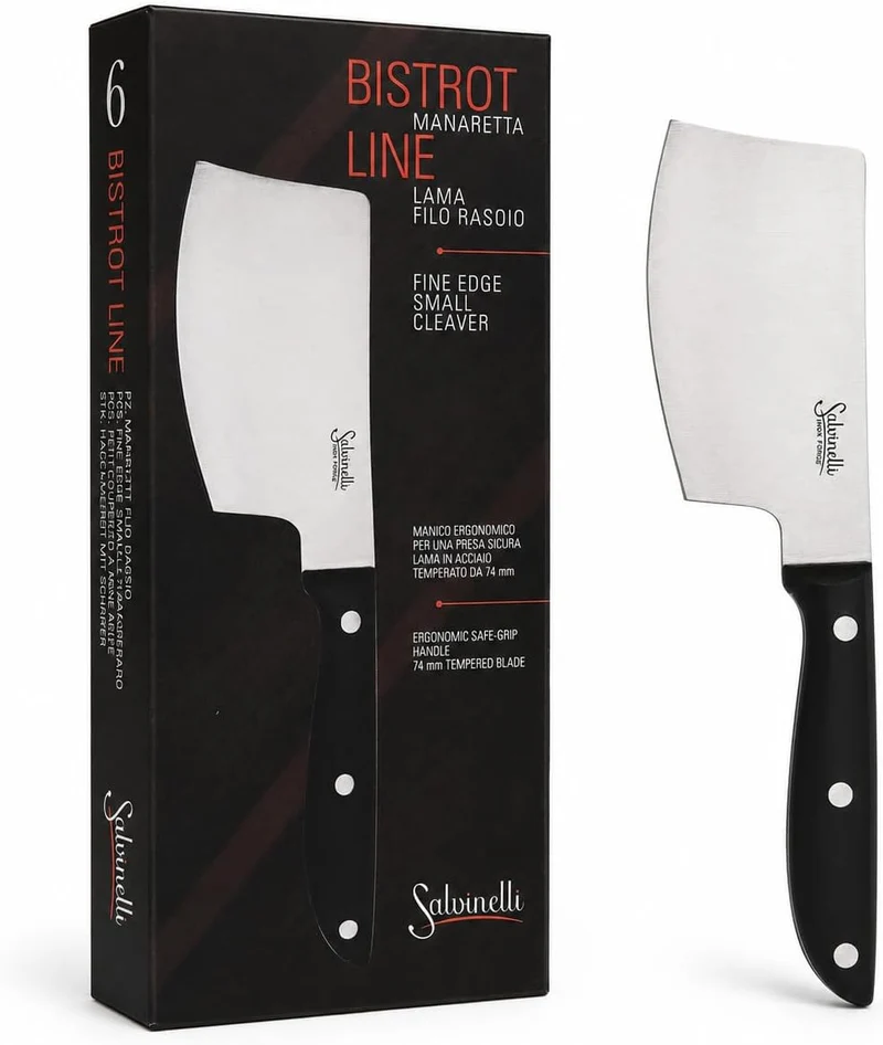 Salvinelli BISTROT glattes Manarettamesser, geschmiedeter Edelstahl, Fleischmesser 6 Stück, Klinge 7