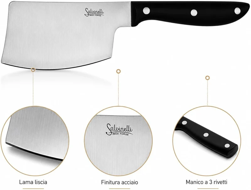Salvinelli BISTROT glattes Manarettamesser, geschmiedeter Edelstahl, Fleischmesser 6 Stück, Klinge 7