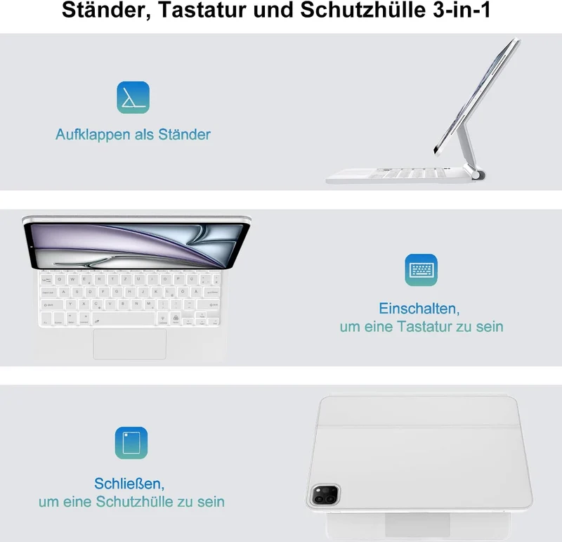 JADEMALL Magic Keyboard for iPad Air 11" M4 2026/M3 2025/M2 2024 - Deutsches QWERTZ Layout Floating