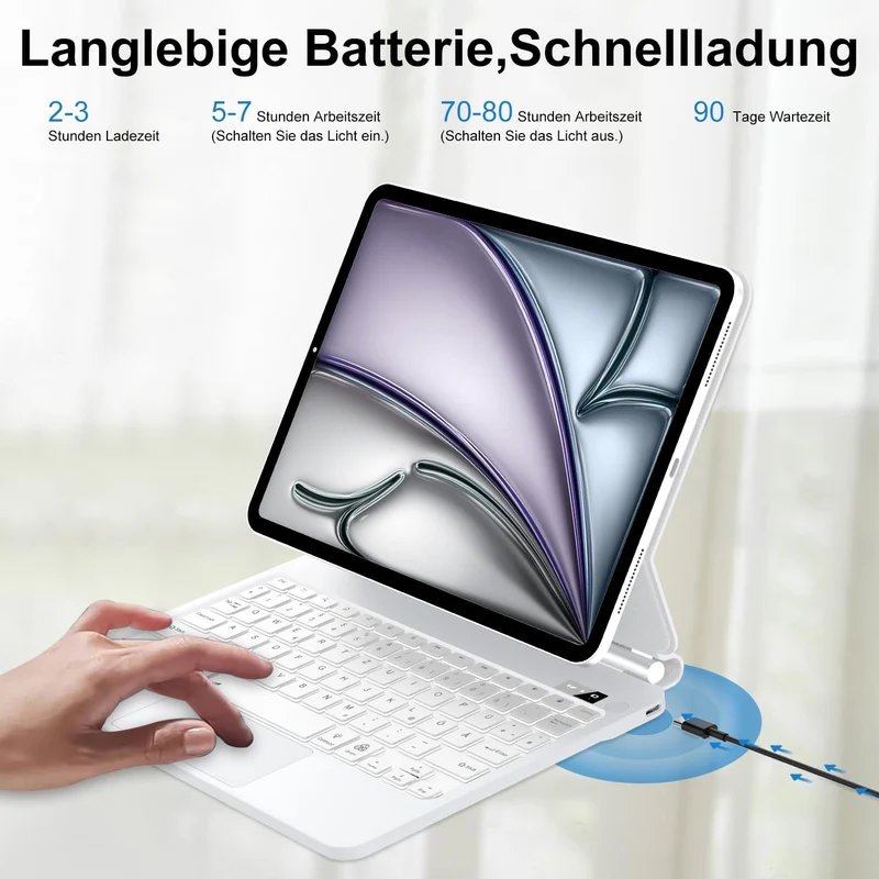 JADEMALL Magic Keyboard for iPad Air 11" M4 2026/M3 2025/M2 2024 - Deutsches QWERTZ Layout Floating