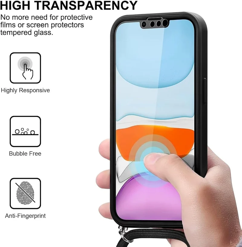 FERLAN Handykette für iPhone 15 Hülle mit Band,Transparent 360 Grad Rundumschutz Schutzhülle mit Int