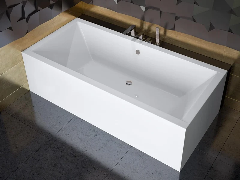 KOLMAN Badewanne QUADRO Rechteck 165x75 ohne Verkleidung, Ablaufgarnitur und Füssen Komplettset 3in1