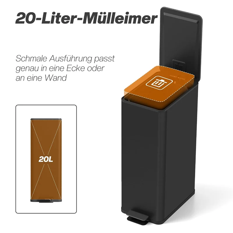 HOMCOM Mülleimer 20 L Treteimer mit Softclose-Deckel und Pedal Abfalleimerinkl. Inneneimer Abfallsam