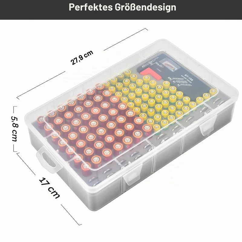 Casmilee Batterie Aufbewahrungsbox, Batteriebox Hält 49 AA & 51 AAA Batterien Mit Batterietester, Ba