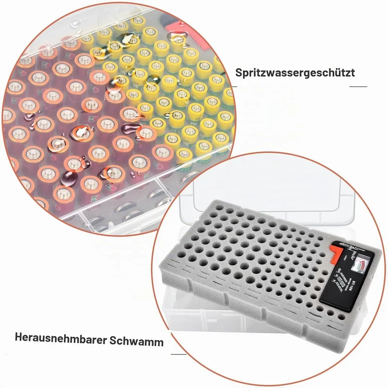 Casmilee Batterie Aufbewahrungsbox, Batteriebox Hält 49 AA & 51 AAA Batterien Mit Batterietester, Ba