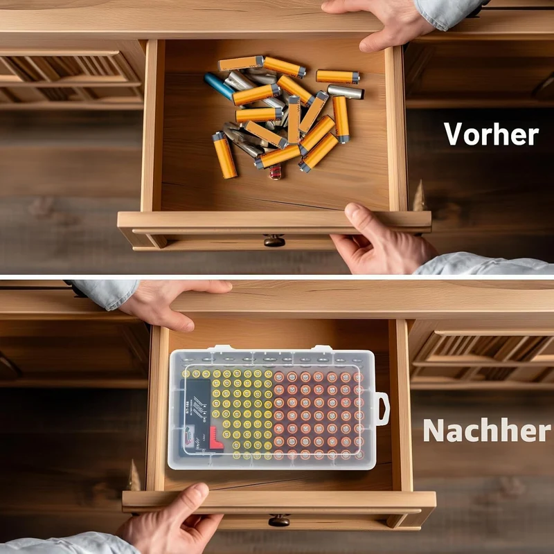 Casmilee Batterie Aufbewahrungsbox, Batteriebox Hält 49 AA & 51 AAA Batterien Mit Batterietester, Ba