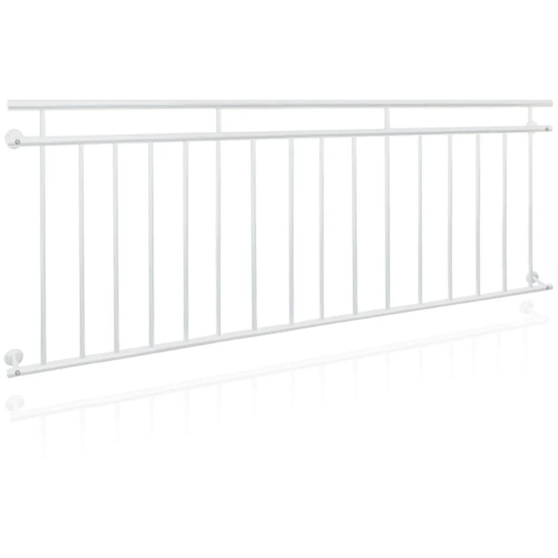 ECD Germany Französischer Balkon 90 x 225 cm mit 16 Füllstäben, Weiss matt & rau, Stahl pulverbeschi