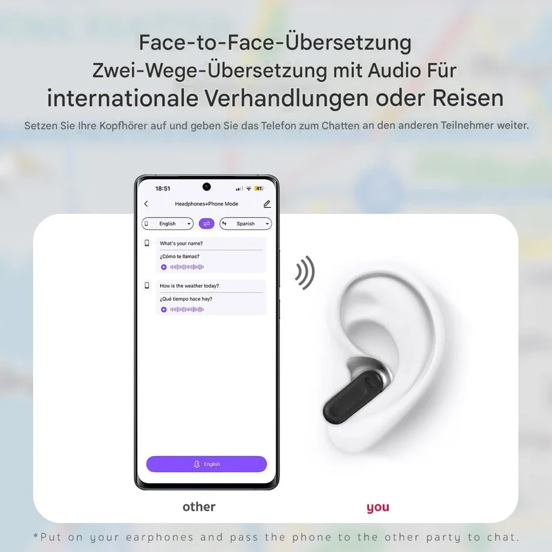 NE20 KI Übersetzungskopfhörer in 165 Sprachen & 7 Mode - Bluetooth 6.0 Sprachübersetzer Kopfhörer Ec