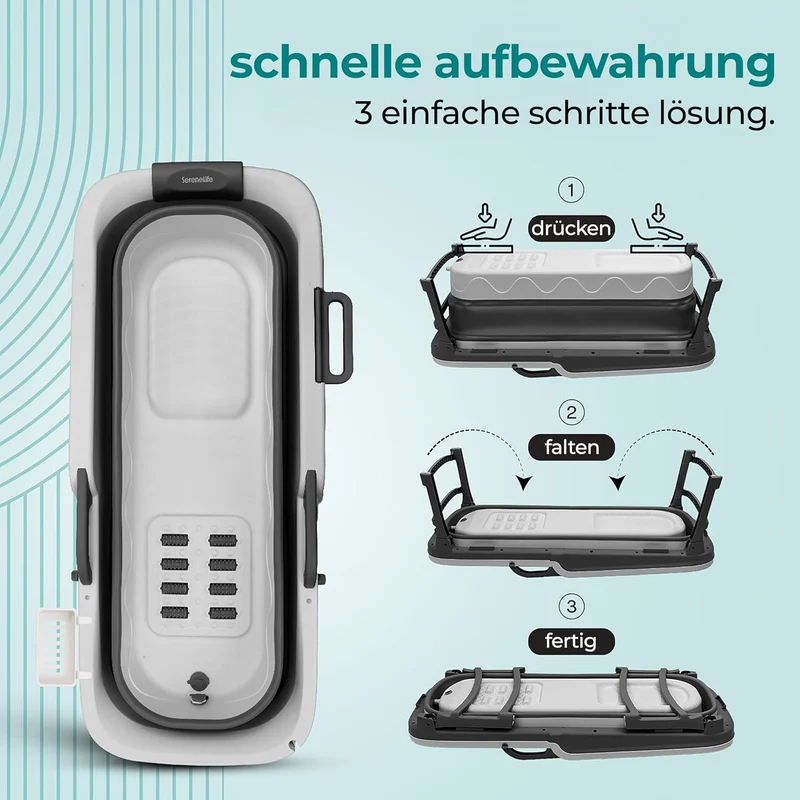 SereneLife Faltbare Badewanne Erwachsene 150 cm – Mobile Klappbare Badewanne für Dusche mit Deckel u