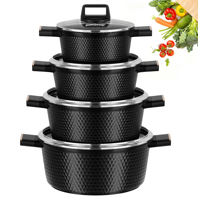 HOMELUX Topfset Induktion 8-teilig, 20/24/28/32cm Kochtopf Set mit Antihaftbeschichtet, Kochtöpfe In