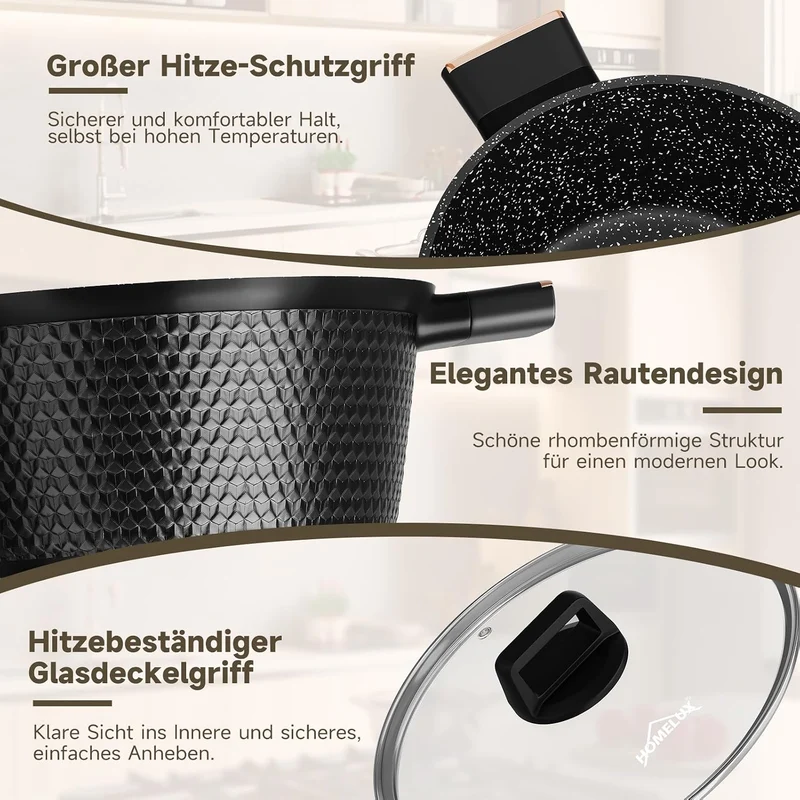 HOMELUX Topfset Induktion 8-teilig, 20/24/28/32cm Kochtopf Set mit Antihaftbeschichtet, Kochtöpfe In
