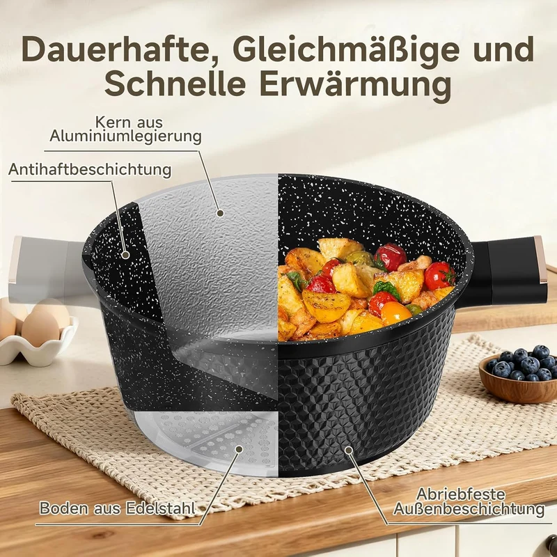HOMELUX Topfset Induktion 8-teilig, 20/24/28/32cm Kochtopf Set mit Antihaftbeschichtet, Kochtöpfe In