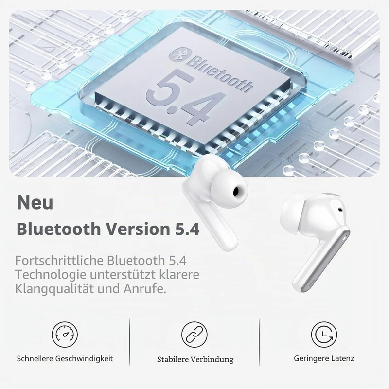 Bluetooth Kopfhörer, 2026 Kopfhörer Kabellos Bluetooth 5.4 mit 4 ENC Noise Cancelling Mics, Tiefer B