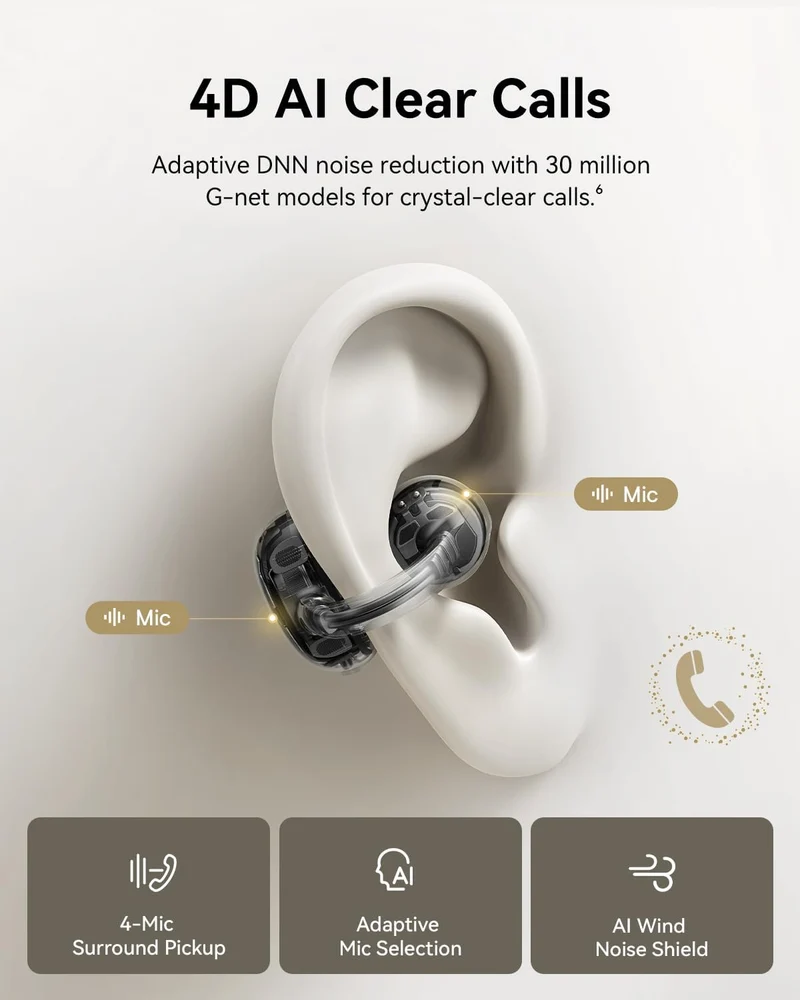 Baseus Bowie MC1 Pro Open Ear Clip-On Kopfhörer, Hi-Res LDAC & HiFi4 Akustischer Sound, 5g Ultraleic