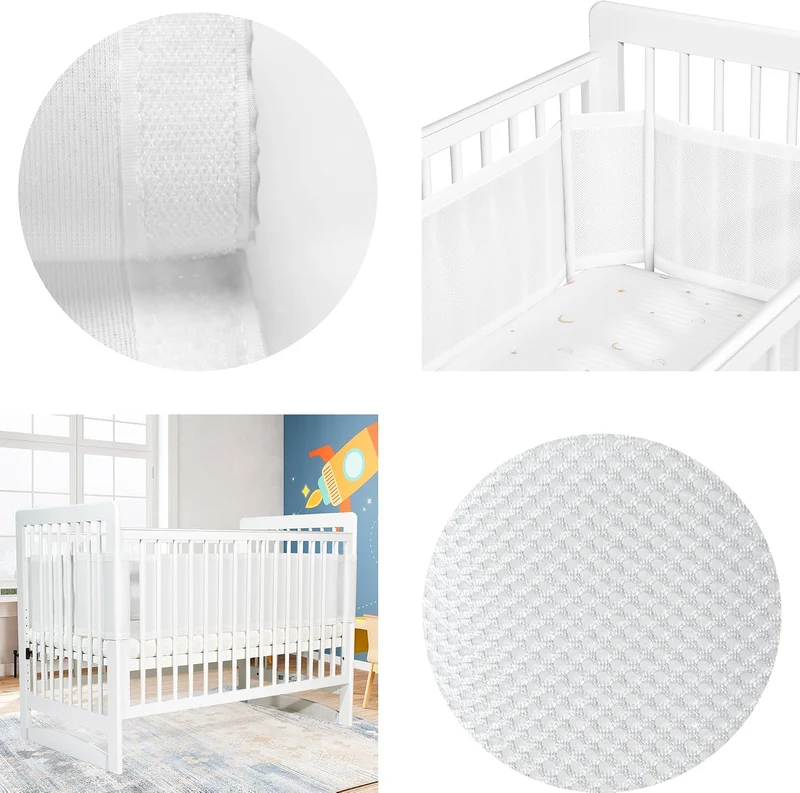 Verstellbarer Baby-Netzbettgitter – abnehmbar, waschbar, tragbar 3D-atmungsaktiver, stossfester Schu