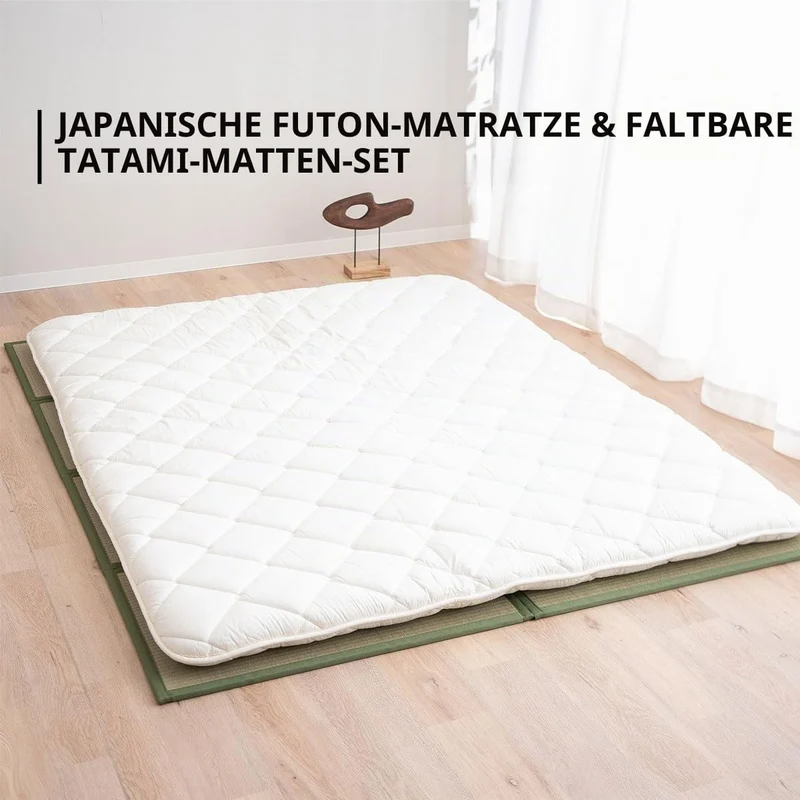 EMOOR Japanische Futon Matratze Premium CLASSE 160 x 200 cm und Faltbare Tatami Matte (Igusa Matratz