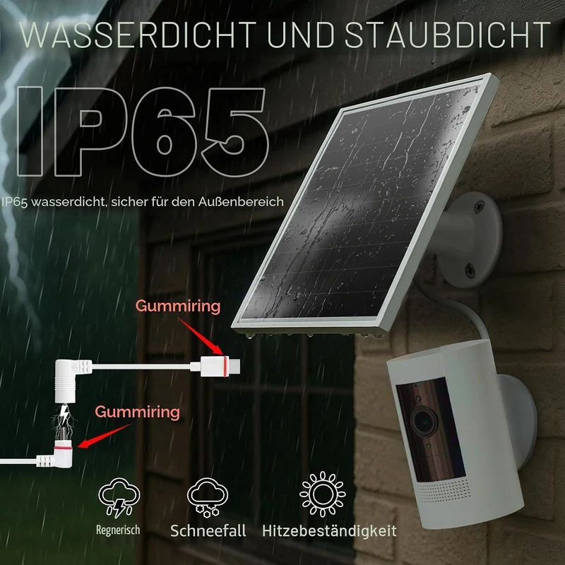 6W Solarpanel für Ringkamera, Netzladegerät mit Kontrollleuchte, 2 Schnelllade-Solarladegeräte für R
