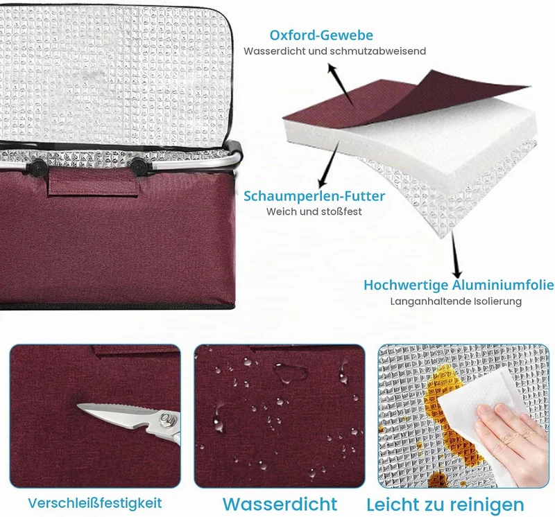 18L Einkaufskorb Faltbar, Einkaufskorb mit Kühlfunktion, mit Deckel, Korb Einkaufen, Kühlkorb Klappb
