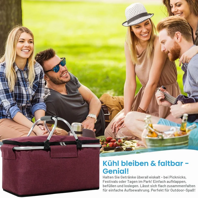 18L Einkaufskorb Faltbar, Einkaufskorb mit Kühlfunktion, mit Deckel, Korb Einkaufen, Kühlkorb Klappb