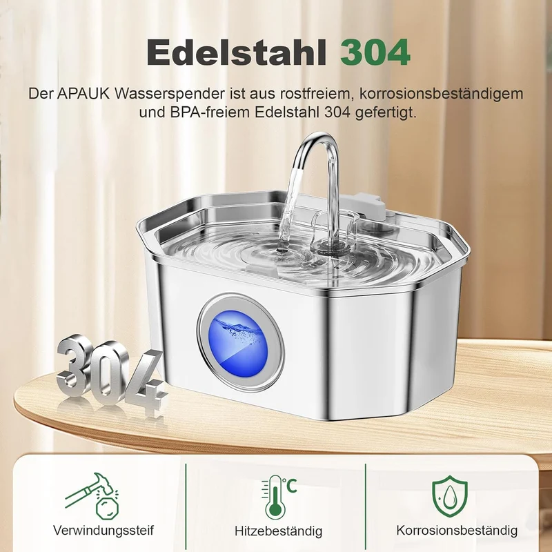 Apauk Katzenbrunnen, Trinkbrunnen für Katze, Trinkbrunnen Edelstahl, Ultraleiser Trinkbrunnen für Ka